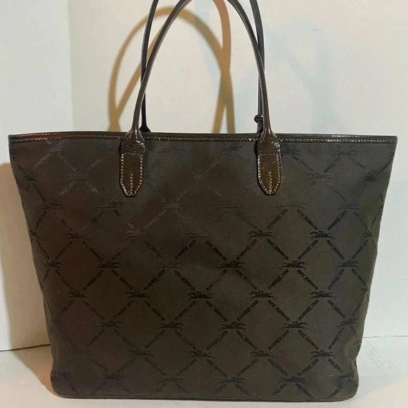 Longchamp brown jacquard canvas tote handbag - Picture 2 of 10